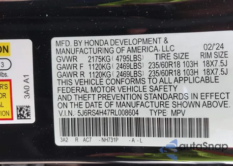 2024 Honda Cr-V Ex z USA, uszkodzony, nr VIN 5J6RS4H47RL008604